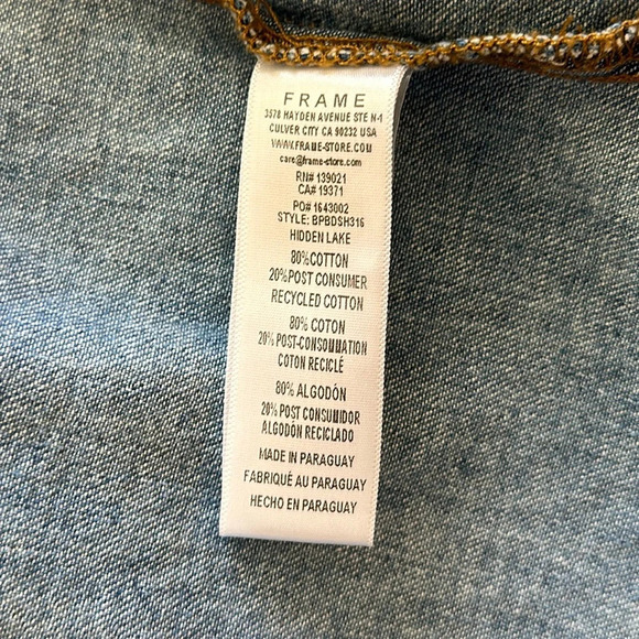 Frame Double Pocket Button Down Shirt Distressed  Denim - Picture 7 of 11